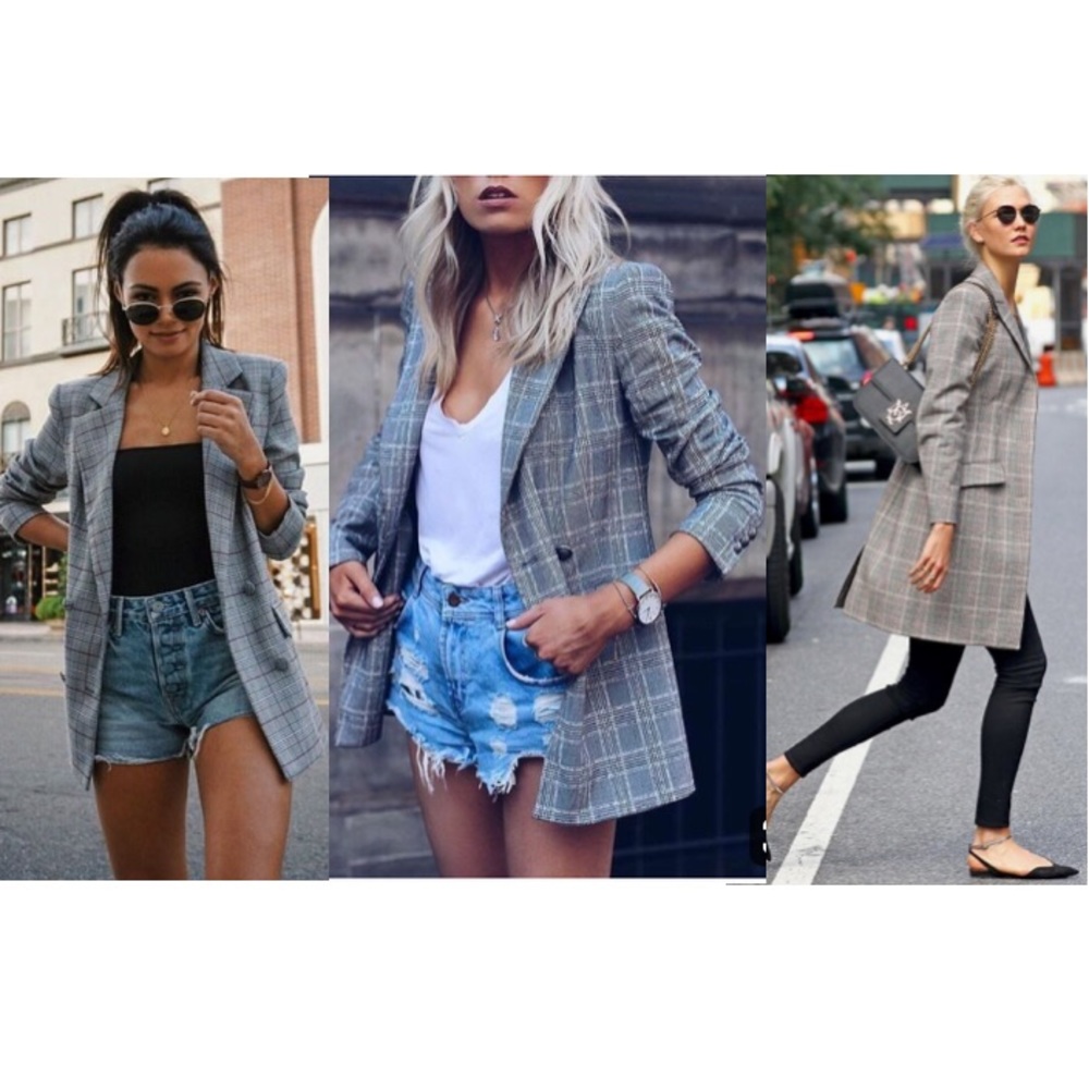 DONATED - Grey/Red Plaid Blazer Jacket Large